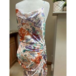 Cider NWT juniors XL cream muted floral pattern cocktail slip dress w- side ruch